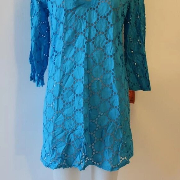 NWT Womens Jordan Taylor Aqua Blue Semi-Sheer V-Neck Swim Cover-Up Tunic Top M * - Picture 4 of 9